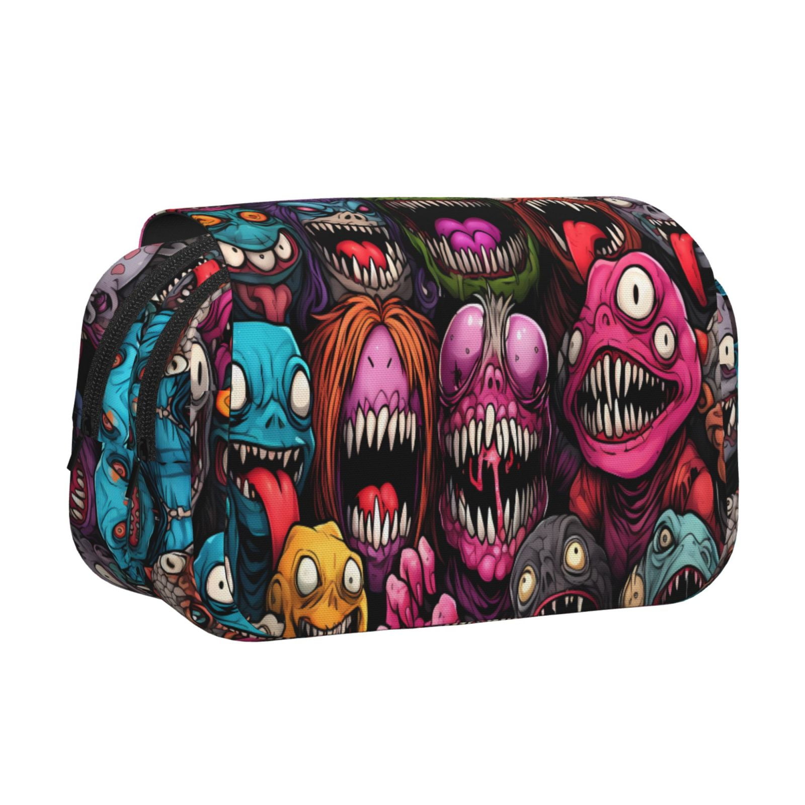 Rateoe Monstrous Cartoon Characters Pattern Double Clamshell Pen Case, Storage Organizer with Two Zipper Compartments– Holds Up to 50 Pencils & Pens