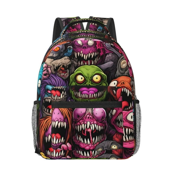 Rateoe Monstrous Cartoon Characters Pattern Durable Student Backpack Laptop Bag- Ergonomic Design, Waterproof Twill Fabric - Ideal for School, Travel, and Outdoor Activities-One Size
