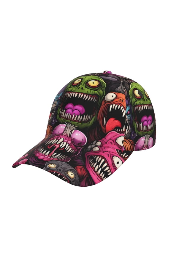 Monstrous Cartoon Characters Pattern Mens Baseball Cap  Adjustable Curved Brim Hat, Soft Cotton Sports Cap for Outdoor, Casual, and Everyday Wear, Comfortable & Breathable