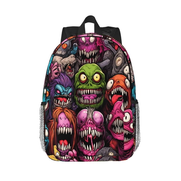 Rateoe Monstrous Cartoon Characters Pattern Student Backpack Water-resistant Backpack 15-inch Laptop Backpack Lightweight Adjustable School Backpack