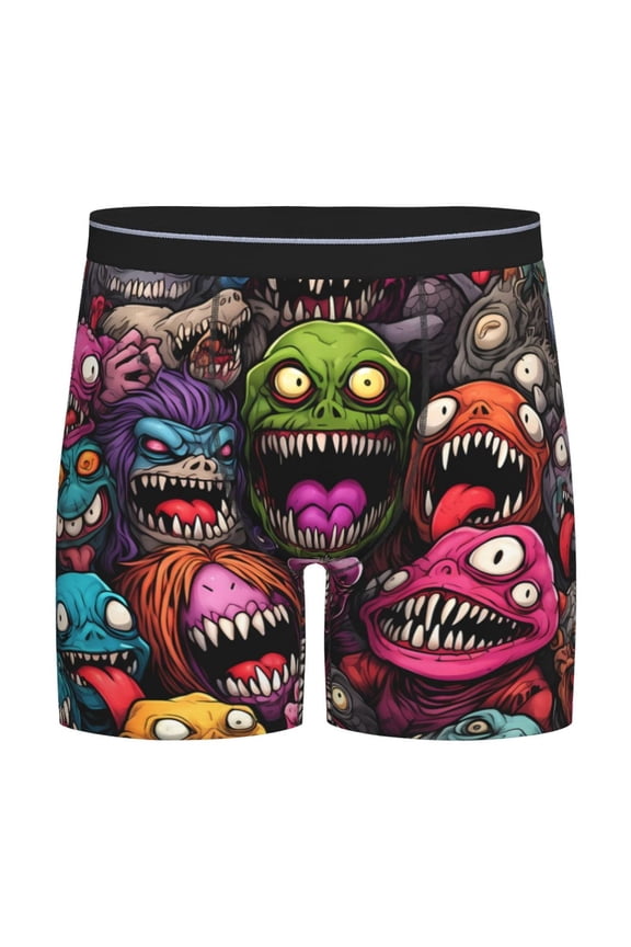 Monstrous Cartoon Characters Print Men’s Underwear Boxer Briefs Soft Comfortable Underwear Boxer Briefs, Long Leg Briefs,Anti-chafing Boxer Briefs