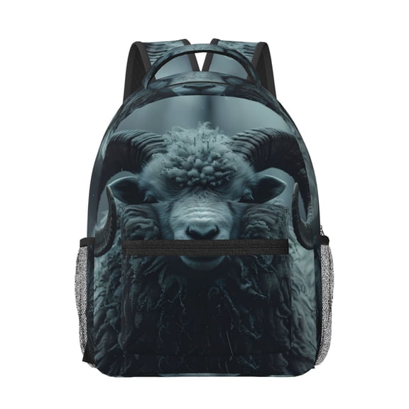 Rateoe Moody Ram Portrait Pattern Durable Student Backpack Laptop Bag- Ergonomic Design, Waterproof Twill Fabric - Ideal for School, Travel, and Outdoor Activities-One Size