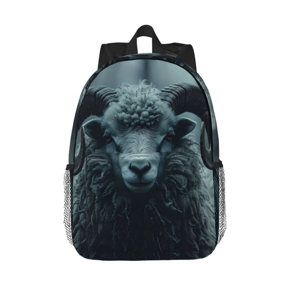 Rateoe Moody Ram Portrait Pattern Student Backpack Water-resistant Backpack 15-inch Laptop Backpack Lightweight Adjustable School Backpack