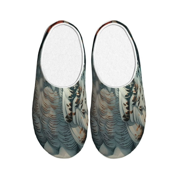Rateoe Moon Flower White Owl Print Women's Men's Cotton Knit Slippers Lightweight Memory Foam Indoor House Shoes with Anti-Skid Sole-46/47