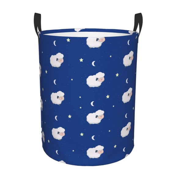 Rateoe Moon Lamb Pattern Round Laundry Hamper Basket, Tall Hamper Basket for Blanket Storage, Nursery Clothes Hamper for Laundry in Bedroom and College Dorm-Small