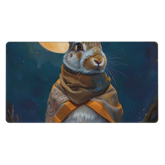 Rateoe Moon Night Sky Cute Rabbit Print Mouse Pad - Extended Large Gaming Mousepad,Non-Slip Stitched Edge,16x29.5 Inch