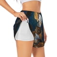 thumbnail image 1 of Rateoe Moon Night Sky Cute Rabbit Printed 2 in 1 Women's Workout Shorts for Athletic Gym Running Shorts with Phone Pockets-Small, 1 of 7
