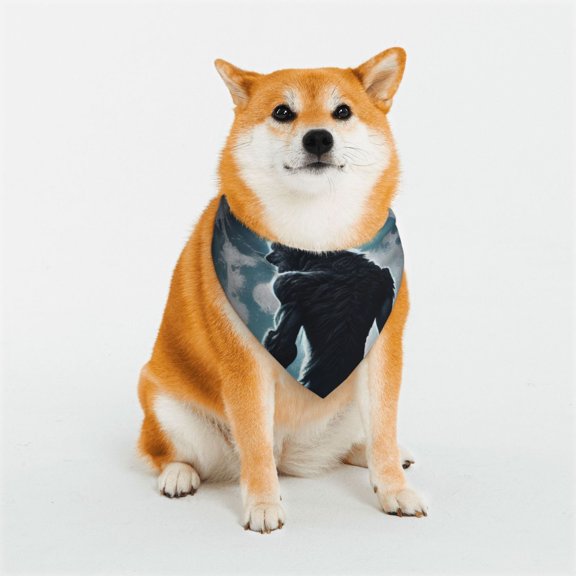 Rateoe Moon Wolf Warrior Print Pet Scarf for Dogs and Cats – Stylish Reflective Design, Breathable & Durable Pet Bandana with Quick-Release Buckle-Small