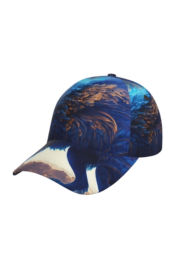 Moonlit Blue Wolf Pattern Baseball Cap Outdoor Cap Mountain Dad Hat - Unstructured Soft Cotton Cap-Adjustable UV Protection Cap