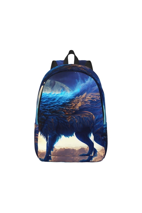 Moonlit Blue Wolf Pattern Canvas College Laptop Backpack,Travel Daypack,Durable Rucksack Travel Notebook Bag School Backpack Book Bag for Men Women-Small