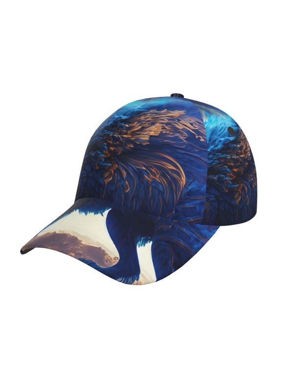 Moonlit Blue Wolf Pattern Mens Baseball Cap Adjustable Curved Brim Hat, Soft Cotton Sports Cap for Outdoor, Casual, and Everyday Wear, Comfortable & Breathable