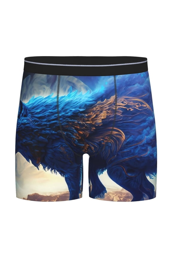 Moonlit Blue Wolf Print Men’s Underwear Boxer Briefs Soft Comfortable Underwear Boxer Briefs, Long Leg Briefs,Anti-chafing Boxer Briefs