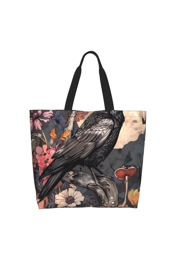 Moonlit Crow Blossoms Tote Bag - Waterproof Lightweight Handbags Travel Shoulder Bag for Hiking Yoga Gym Swimming Travel Beach