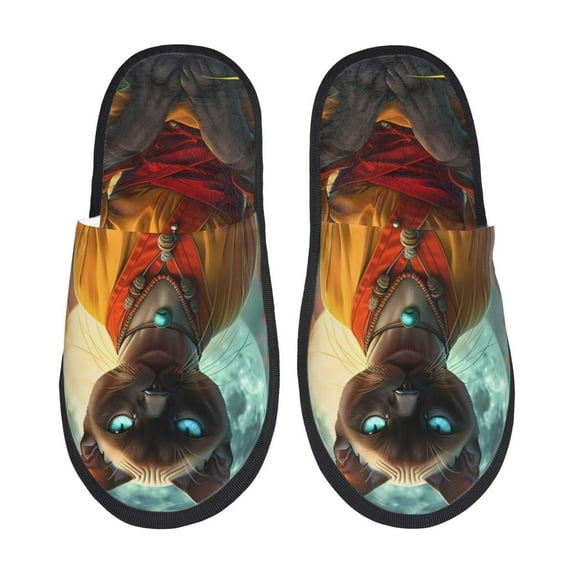 Rateoe Moonlit Hairless Cat Monk Pattern Fuzzy Slippers Fuzzy Soft House Slippers Plush Furry Warm Cozy Open Toe Fluffy Home Shoes-Medium