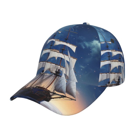 Rateoe Moonlit Night Sea Sailboat Pattern Baseball Cap Outdoor Cap Mountain Dad Hat - Unstructured Soft Cotton Cap-Adjustable UV Protection Cap