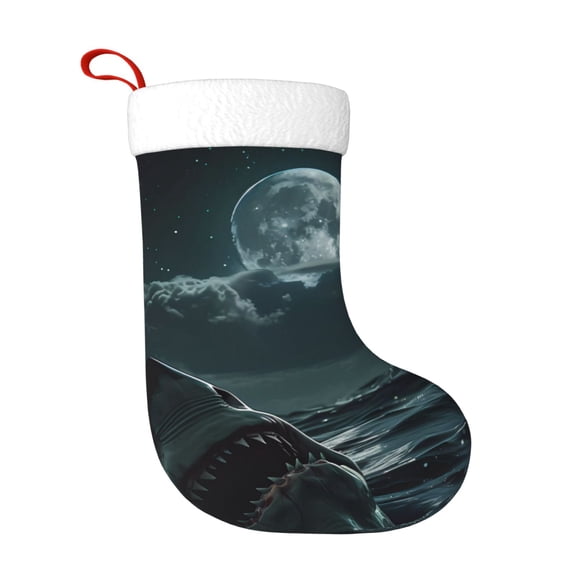 Rateoe Moonlit Night Sky Shark Print Christmas Stockings,18 Inch Large Christmas Stockings Decoration Ornaments for Holiday Home Fireplace Indoors