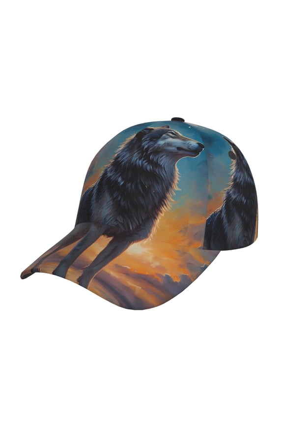 Moonlit Night Sky Wolf Pattern Mens Baseball Cap Adjustable Curved Brim Hat, Soft Cotton Sports Cap for Outdoor, Casual, and Everyday Wear, Comfortable & Breathable