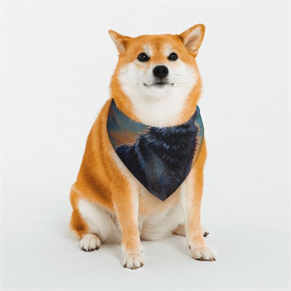 Rateoe Moonlit Night Sky Wolf Print Pet Scarf for Dogs and Cats – Stylish Reflective Design, Breathable & Durable Pet Bandana with Quick-Release Buckle-Small