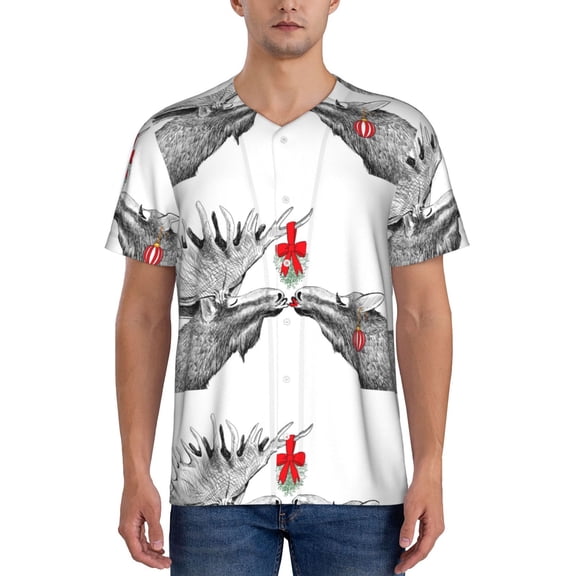 Rateoe Moose Kissing Under Mistletoe Pattern Men’s Baseball Short Sleeve Polo Shirt, Midweight Men's Shirt Golf Shirt Polo Shirts Quick Dry Short-3X-Large