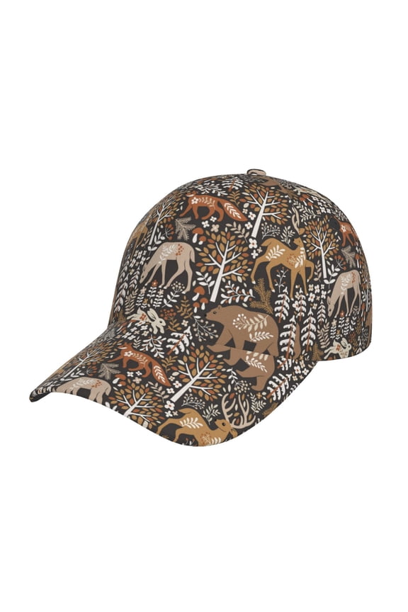 Moose fox bear leaf tree Pattern Mens Baseball Cap Adjustable Curved Brim Hat, Soft Cotton Sports Cap for Outdoor, Casual, and Everyday Wear, Comfortable & Breathable