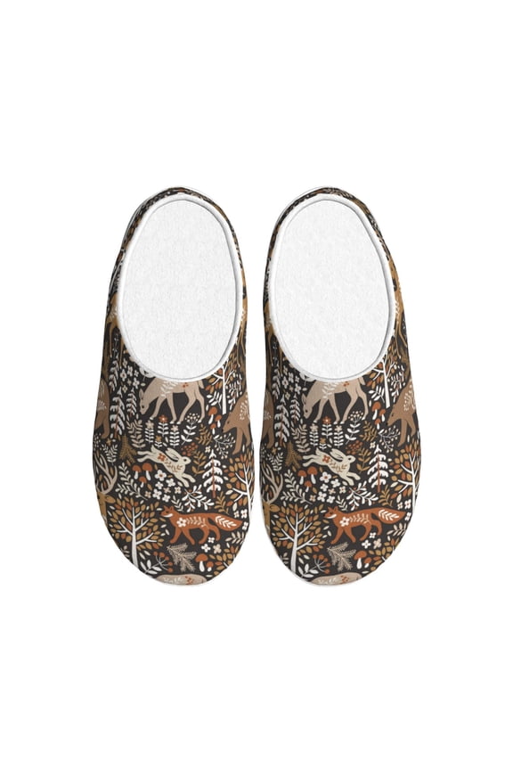 Moose fox bear leaf tree Print Women's Men's Cotton Knit Slippers Lightweight Memory Foam Indoor House Shoes with Anti-Skid Sole-44/45