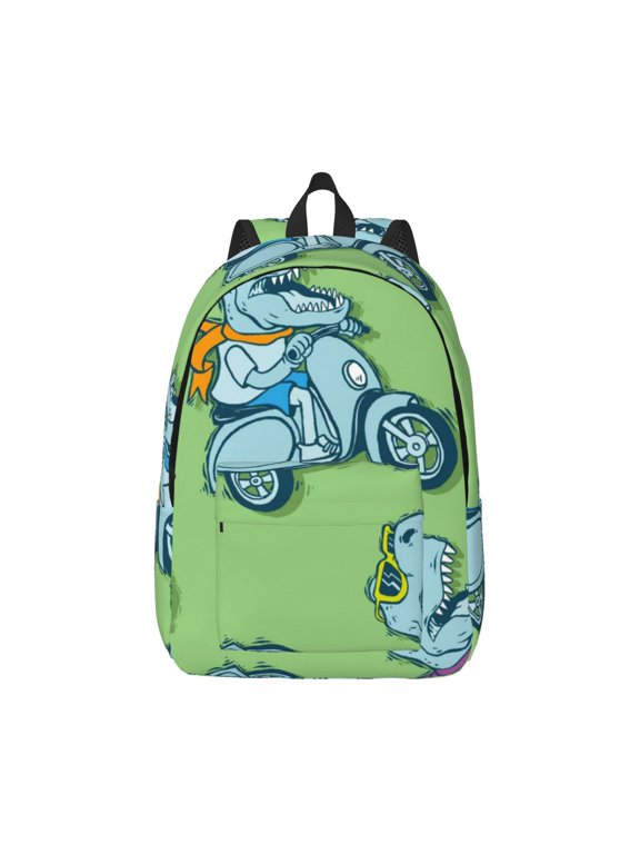 Motorcycle Riding Dinosaur Pattern Canvas College Laptop Backpack,Travel Daypack,Durable Rucksack Travel Notebook Bag School Backpack Book Bag for Men Women-Small