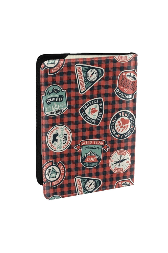 Mountain Adventure Badges Pattern Passport Holder Wallet Leather Mulit-purpose Travel Wallet Credit Cards Case ,Passport Cover for Women Men-6.5 in