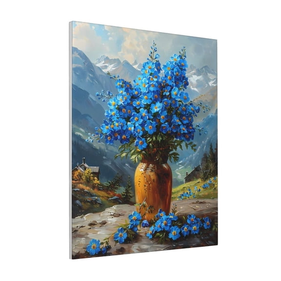 Rateoe Mountain Blue Flowers Vase Pattern Decorative Picture – Unique Modern Wall Art, Ready-to-Hang Canvas Print for Home (Vertical)