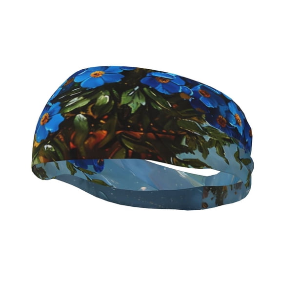 Rateoe Mountain Blue Flowers Vase Pattern Sports Headbands ,Moisture Wicking Workout Headband, Sweatband Headbands for Running,Cycling,Yoga,Hairband for Women and Men