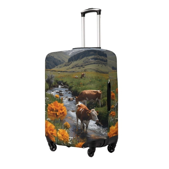 Rateoe Mountain Cows Flower Stream Printed Luggage Cover, Suitcase Protector Fits 18-32 Inch Luggage-