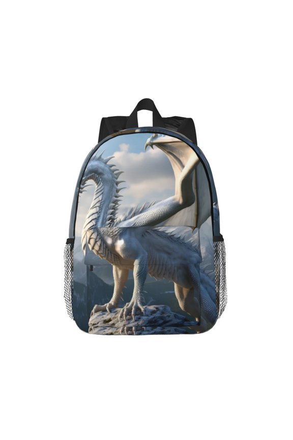Mountain White Dragon Pattern Student Backpack Water-resistant Backpack 15-inch Laptop Backpack Lightweight Adjustable School Backpack
