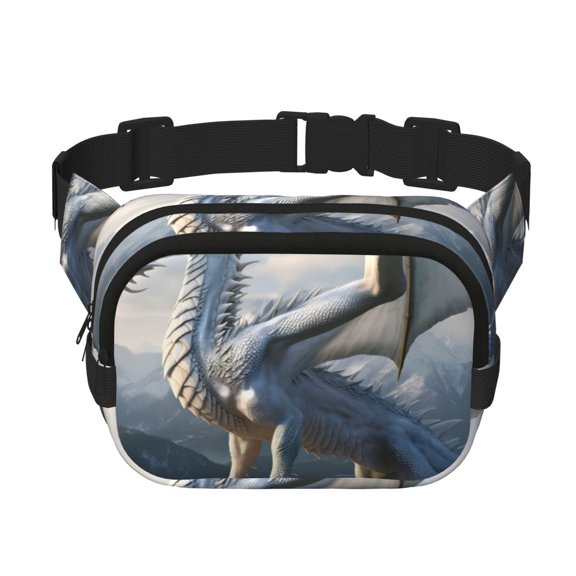 Rateoe Mountain White Dragon Print Fanny Pack Belt Bag for Women and Men, Square Double-Layer Waterproof Waist Pack with Adjustable Strap for Hiking, Jogging, Cycling