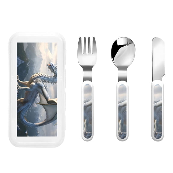 Rateoe Mountain White Dragon for Stainless Steel Kids Silverware Set - Child and Toddler Safe Flatware - Children's Knife, Fork And Spoon Set