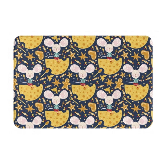 Rateoe Mouse Cheese Pattern Flannel Door Mat Indoor Outdoor Entrance, Waterproof All-Weather Doormat,Fade Resistant, Low Profile Entryway Mat 16x24in