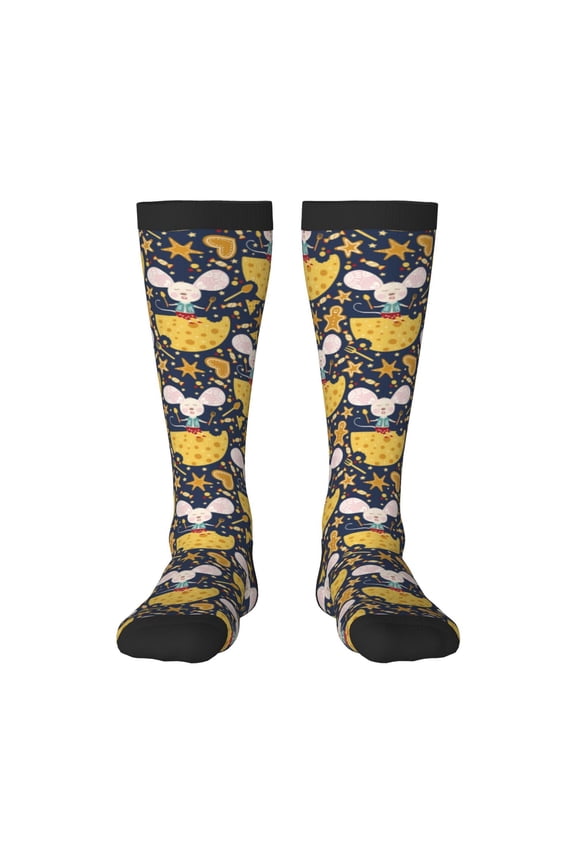 Mouse Cheese Pattern Women’s Knee High Crew Socks,Trouser Socks Comfortable, Breathable, Moisture-Wicking and Soft