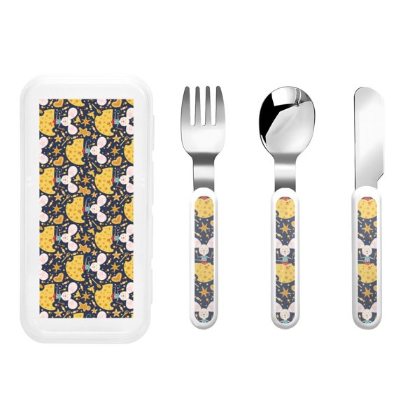 Rateoe Mouse Cheese for Stainless Steel Kids Silverware Set - Child and Toddler Safe Flatware - Children's Knife, Fork And Spoon Set
