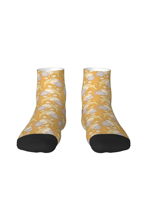 Mug With Beer Pattern Quarter Crew Socks,Toe Seamed Ankle Socks,Cotton Cushioned Breathable Athletic Crew Sports Socks