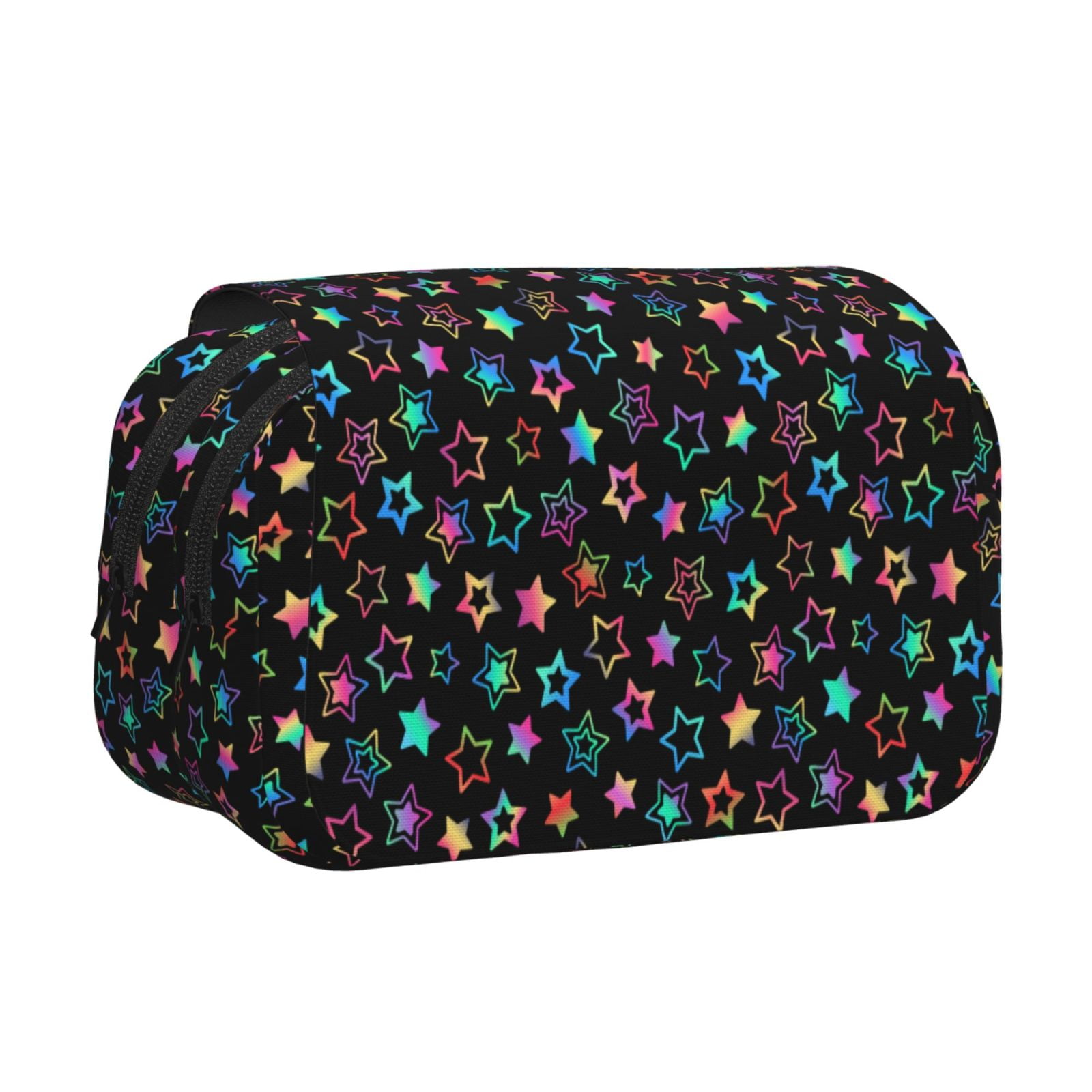 Rateoe Multi-Colored Stars Pattern Double Clamshell Pen Case, Storage Organizer with Two Zipper Compartments– Holds Up to 50 Pencils & Pens