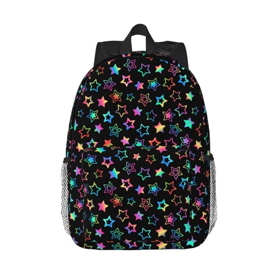 Rateoe Multi-Colored Stars Pattern Student Backpack Water-resistant Backpack 15-inch Laptop Backpack Lightweight Adjustable School Backpack
