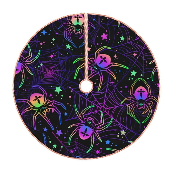 Rateoe Multi-colored Spiders Pattern Christmas Tree Skirt with Ties , Christmas Tree Decorations, Farmhouse Christmas Decor Xmas Holiday Decorations-36"