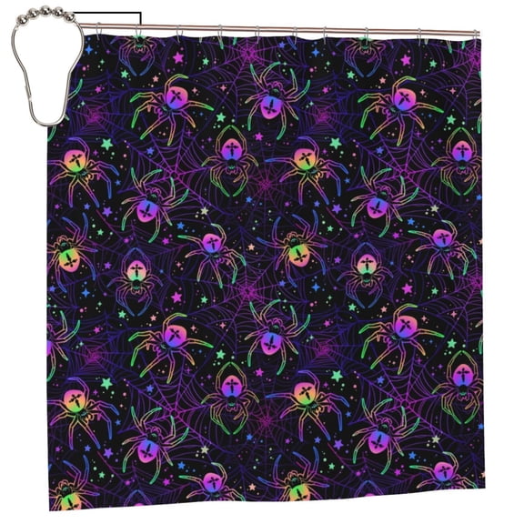 Rateoe Multi-colored Spiders Shower Curtain - Fancy Bathroom Shower Curtain Sets - Waterproof Shower Curtain with Hooks with 12 Plastic Hooks 72x72 Inches