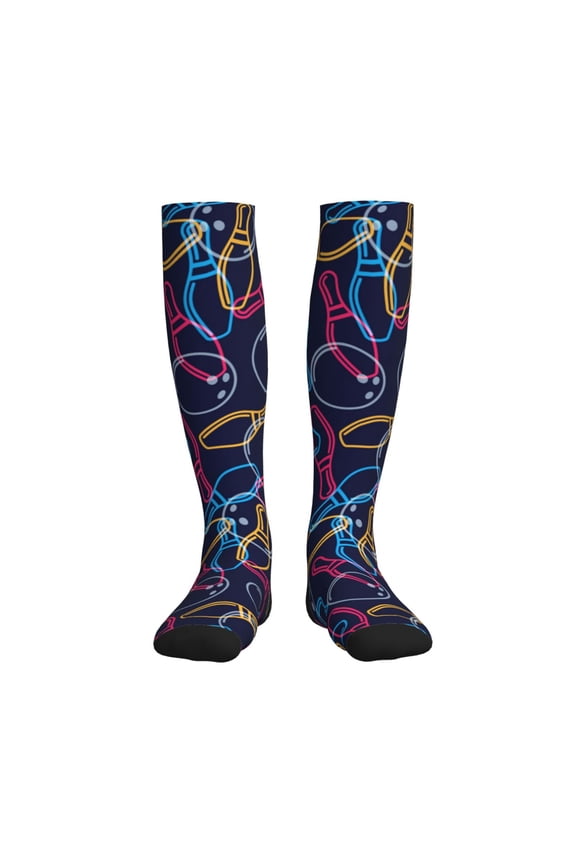 Multicolor Bowling Compression Socks for Women and Men 20-30mmHg-Circulation Support Socks Knee High Nurse Pregnant Running Medical and Travel Athletic