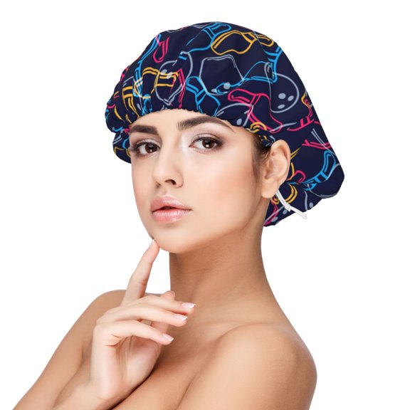 Rateoe Multicolor Bowling Pattern Silk Satin Hair Bonnet for Sleeping, Adjustable Sleep Cap Turban for Women , Curly Straight Hair Long Large Braid