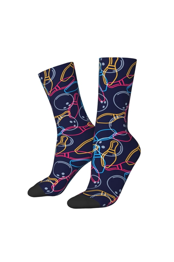 Multicolor Bowling for Women Casual Calf Socks - Cute Crew Socks - Thin Soft Above Ankle Socks Size 5-11
