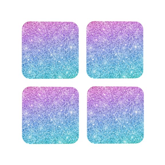 Rateoe Multicolor Glitter Drawing Drink Coasters Set of 4 Leather Coasters Spill Protection for Table Desk,Durable and Non Slip Leather Coaster ,4 Inches Drink Mats-Square