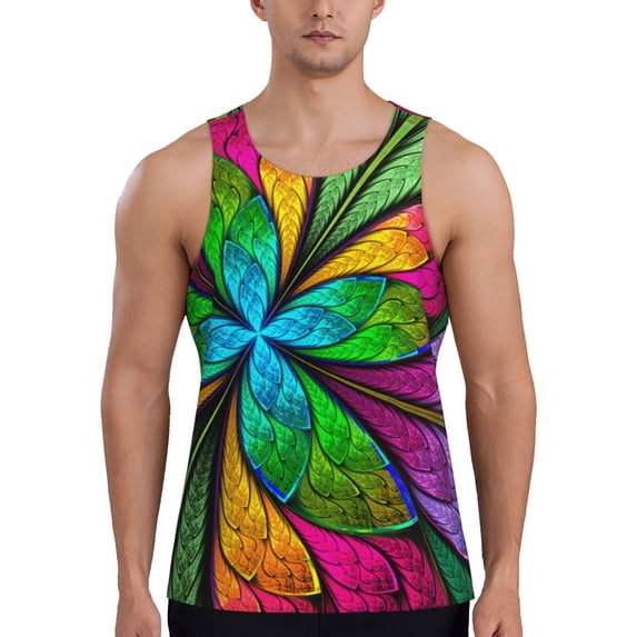 Rateoe Multicolored Beautiful Flower Pattern Sleeveless Gym Shirt Muscle Tee Breathable Workout Shirt Slim-Fit Tank Quick Dry Fit Muscle Tank Top Bodybuilding Sleeveless T Shirt-4X-Large