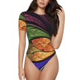 thumbnail image 1 of Rateoe Multicolored Beautiful Flower1 Printed Women Rash Guard Short Sleeve,Tummy control Swimsuit Surfing Swimsuit Bathing Suit Short-sleeved Onesie UPF 50+ -X-Large, 1 of 7
