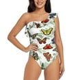 thumbnail image 1 of Rateoe Multicolored Butterflies Pattern Women One Piece Swimsuits Tummy Control One Shoulder Bathing Suits Ruffle Swimwear-XX-Large, 1 of 6