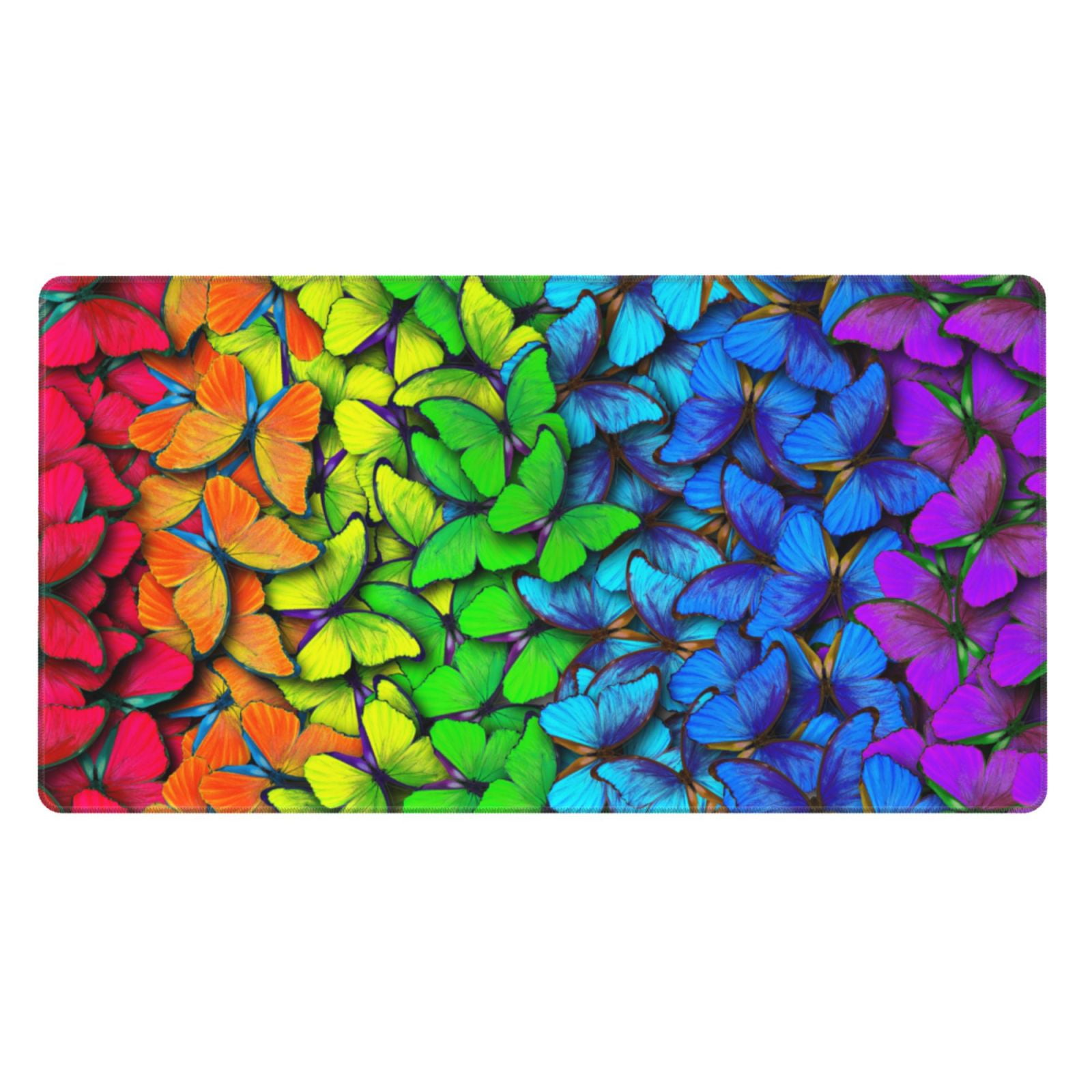 Rateoe Multicolored Butterflies Print Mouse Pad - Extended Large Gaming Mousepad,Non-Slip Stitched Edge,16x29.5 Inch