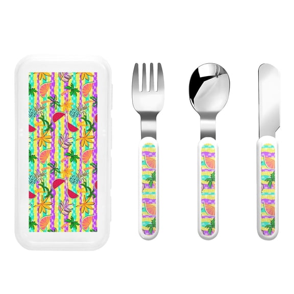 Rateoe Multicolored Tropical for Stainless Steel Kids Silverware Set - Child and Toddler Safe Flatware - Children's Knife, Fork And Spoon Set